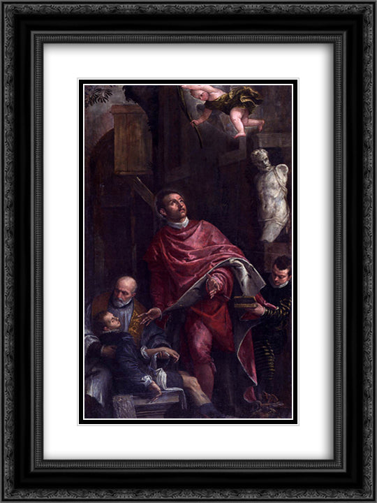 Conversion of St Pantaleon 18x24 Black Ornate Wood Framed Art Print Poster with Double Matting by Veronese, Paolo