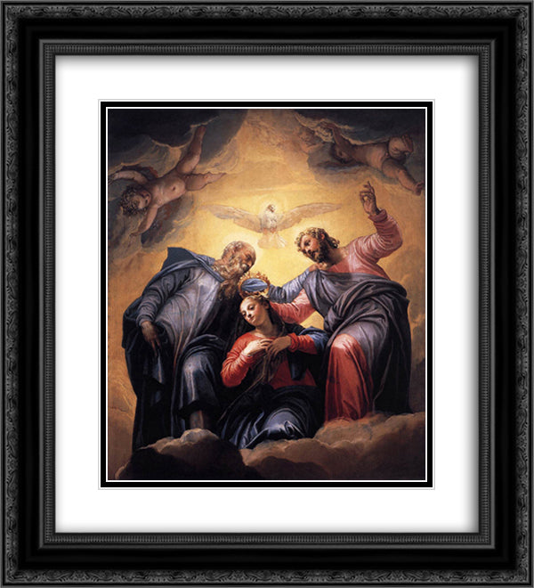 Coronation of the Virgin 20x22 Black Ornate Wood Framed Art Print Poster with Double Matting by Veronese, Paolo