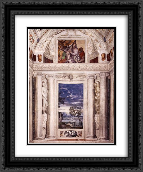 End wall of the Stanza del Cane 20x24 Black Ornate Wood Framed Art Print Poster with Double Matting by Veronese, Paolo