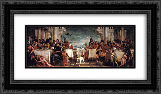 Feast at the House of Simon 24x14 Black Ornate Wood Framed Art Print Poster with Double Matting by Veronese, Paolo