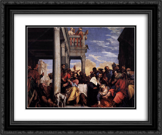 Feast in the House of Simon 24x20 Black Ornate Wood Framed Art Print Poster with Double Matting by Veronese, Paolo