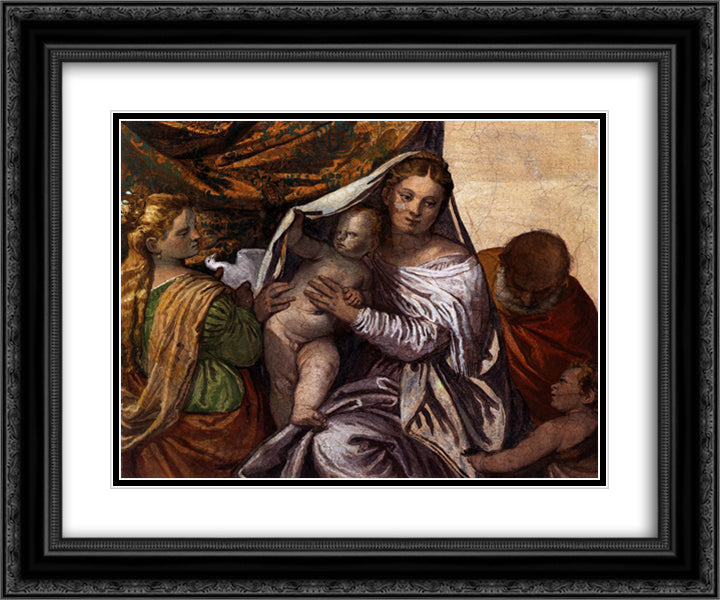 Holy Family with St Catherine and the Infant St John 24x20 Black Ornate Wood Framed Art Print Poster with Double Matting by Veronese, Paolo