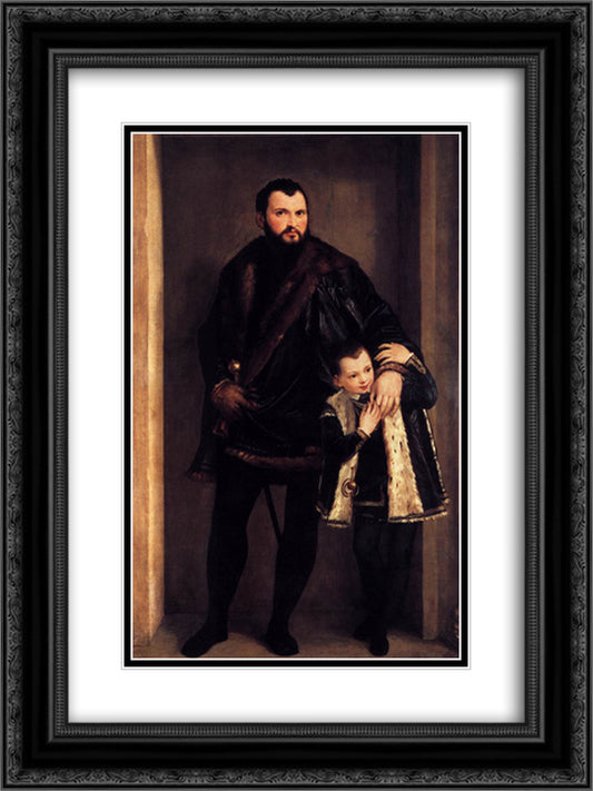 Iseppo and Adriano da Porto 18x24 Black Ornate Wood Framed Art Print Poster with Double Matting by Veronese, Paolo