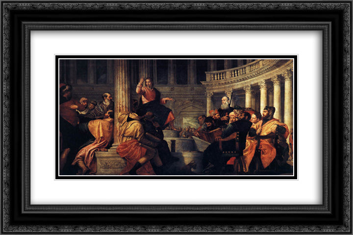 Jesus among the Doctors 24x16 Black Ornate Wood Framed Art Print Poster with Double Matting by Veronese, Paolo