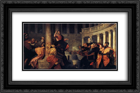 Jesus among the Doctors 24x16 Black Ornate Wood Framed Art Print Poster with Double Matting by Veronese, Paolo