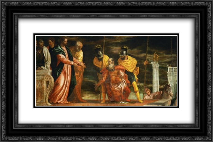 Jesus healing the servant of a Centurion 24x16 Black Ornate Wood Framed Art Print Poster with Double Matting by Veronese, Paolo