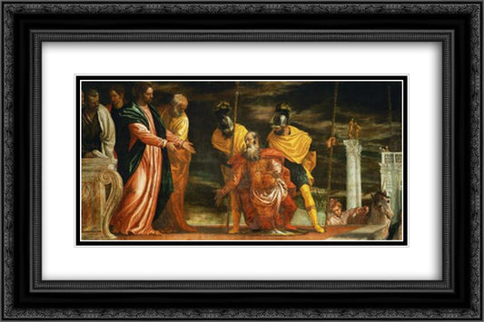 Jesus healing the servant of a Centurion 24x16 Black Ornate Wood Framed Art Print Poster with Double Matting by Veronese, Paolo