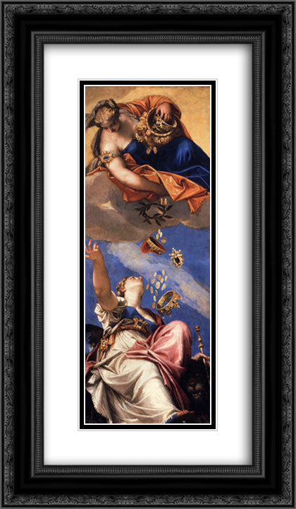 Juno Showering Gifts on Venetia 14x24 Black Ornate Wood Framed Art Print Poster with Double Matting by Veronese, Paolo