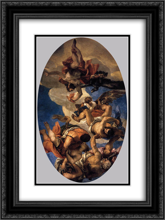 Jupiter Hurling Thunderbolts at the Vices 18x24 Black Ornate Wood Framed Art Print Poster with Double Matting by Veronese, Paolo