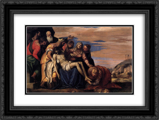 Lamentation over the Dead Christ 24x18 Black Ornate Wood Framed Art Print Poster with Double Matting by Veronese, Paolo