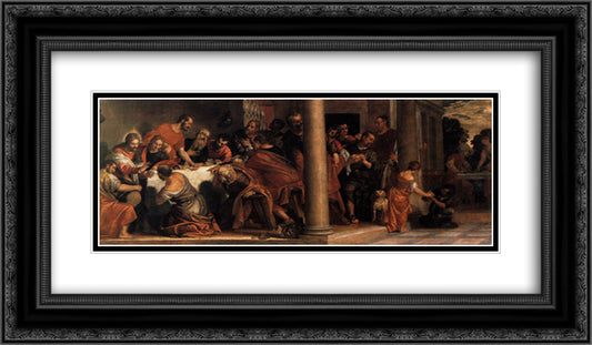 Last Supper 24x14 Black Ornate Wood Framed Art Print Poster with Double Matting by Veronese, Paolo