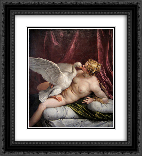 Leda and the Swan in the Palace of Fesch Ajaccio 20x22 Black Ornate Wood Framed Art Print Poster with Double Matting by Veronese, Paolo