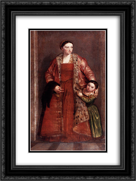 Livia da Porto Thiene and her Daughter Porzia 18x24 Black Ornate Wood Framed Art Print Poster with Double Matting by Veronese, Paolo