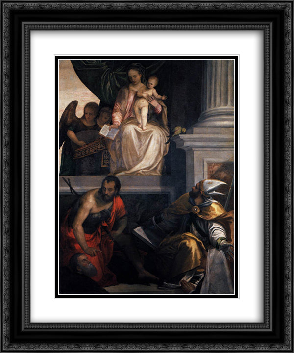 Madonna Enthroned with Child, St John the Baptist, St Louis of Toulouse and Donors 20x24 Black Ornate Wood Framed Art Print Poster with Double Matting by Veronese, Paolo