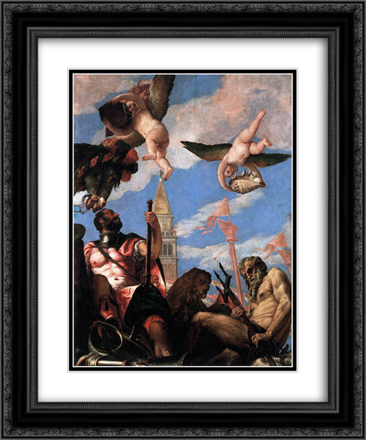 Mars and Neptune 20x24 Black Ornate Wood Framed Art Print Poster with Double Matting by Veronese, Paolo