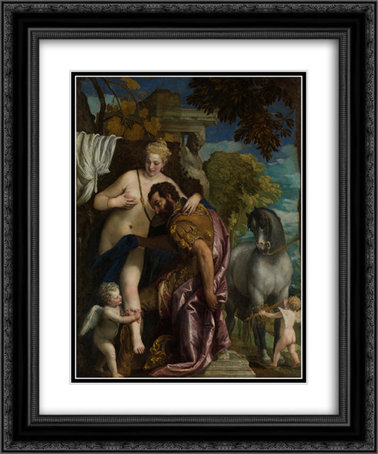 Mars and Venus United by Love 20x24 Black Ornate Wood Framed Art Print Poster with Double Matting by Veronese, Paolo