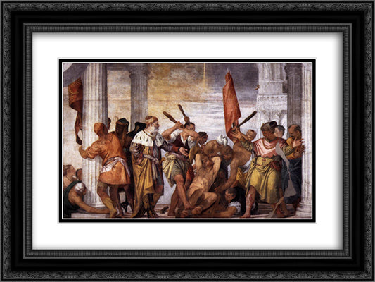 Martyrdom of St Sebastian 24x18 Black Ornate Wood Framed Art Print Poster with Double Matting by Veronese, Paolo