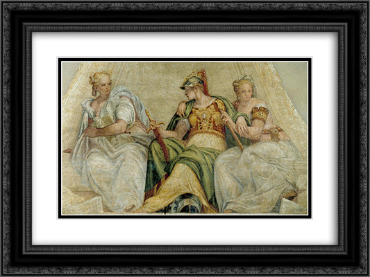 Minerva between the Geometry and Arithmetic 24x18 Black Ornate Wood Framed Art Print Poster with Double Matting by Veronese, Paolo