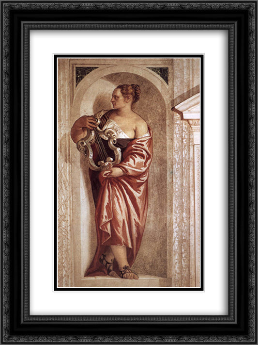 Muse with Lyre 18x24 Black Ornate Wood Framed Art Print Poster with Double Matting by Veronese, Paolo