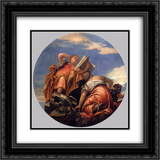 Music, Astronomy and Deceit 20x20 Black Ornate Wood Framed Art Print Poster with Double Matting by Veronese, Paolo