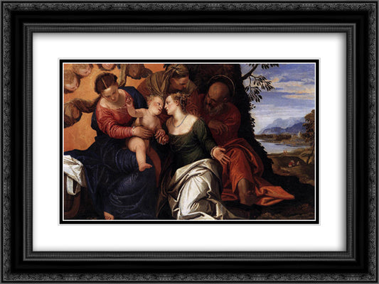 Mystic Marriage of St Catherine 24x18 Black Ornate Wood Framed Art Print Poster with Double Matting by Veronese, Paolo