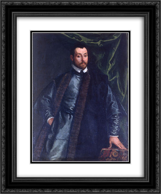 Portrait of a Gentlemen 20x24 Black Ornate Wood Framed Art Print Poster with Double Matting by Veronese, Paolo