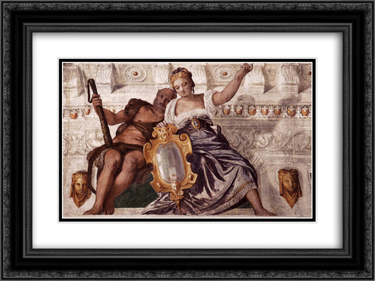 Prudence and Manly Virtue 24x18 Black Ornate Wood Framed Art Print Poster with Double Matting by Veronese, Paolo