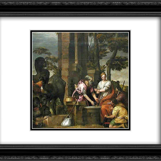 Rebecca and Eliezer 20x20 Black Ornate Wood Framed Art Print Poster with Double Matting by Veronese, Paolo