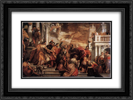 Saints Mark and Marcellinus being led to Martyrdom 24x18 Black Ornate Wood Framed Art Print Poster with Double Matting by Veronese, Paolo