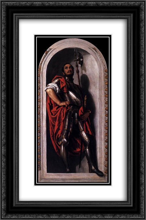St Mennas 16x24 Black Ornate Wood Framed Art Print Poster with Double Matting by Veronese, Paolo