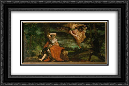 The angel appears to Hagar in the desert 24x16 Black Ornate Wood Framed Art Print Poster with Double Matting by Veronese, Paolo
