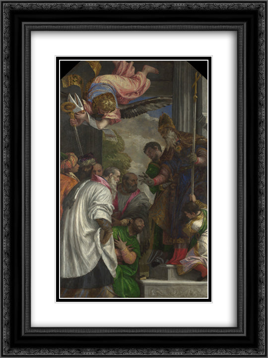 The Consecration of Saint Nicholas 18x24 Black Ornate Wood Framed Art Print Poster with Double Matting by Veronese, Paolo
