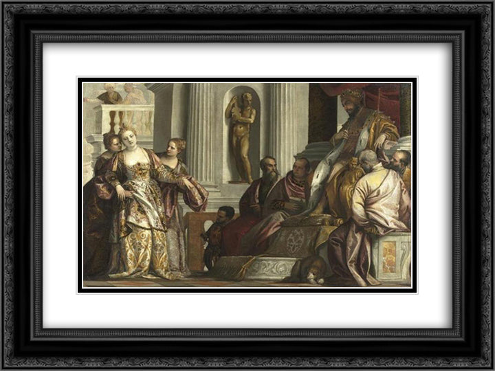 The Fainting of Esther 24x18 Black Ornate Wood Framed Art Print Poster with Double Matting by Veronese, Paolo