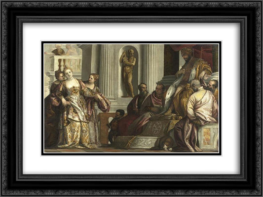 The Fainting of Esther 24x18 Black Ornate Wood Framed Art Print Poster with Double Matting by Veronese, Paolo
