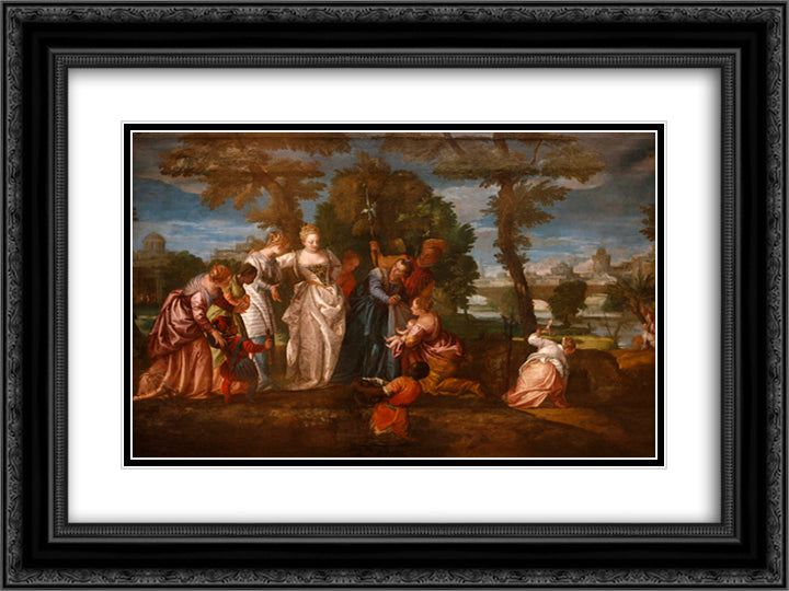 The finding of Moses 24x18 Black Ornate Wood Framed Art Print Poster with Double Matting by Veronese, Paolo