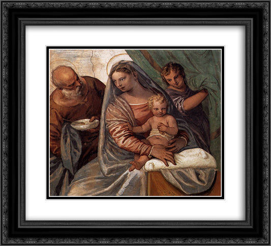 The Holy Family 22x20 Black Ornate Wood Framed Art Print Poster with Double Matting by Veronese, Paolo