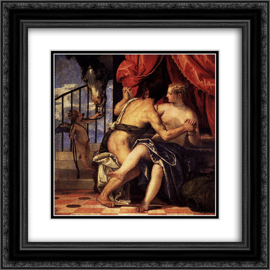 Venus and Mars with Cupid and a Horse 20x20 Black Ornate Wood Framed Art Print Poster with Double Matting by Veronese, Paolo