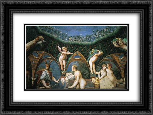 Actaeon 24x18 Black Ornate Wood Framed Art Print Poster with Double Matting by Parmigianino