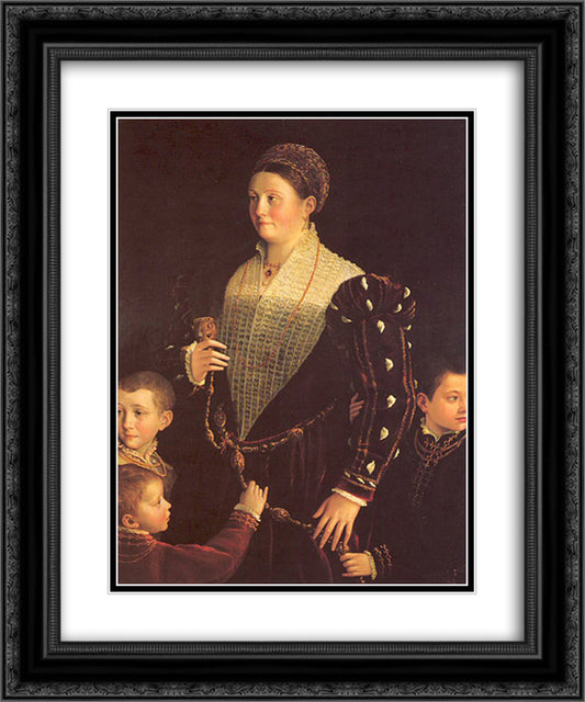 Camilla Gonzaga with Her Three Sons 20x24 Black Ornate Wood Framed Art Print Poster with Double Matting by Parmigianino