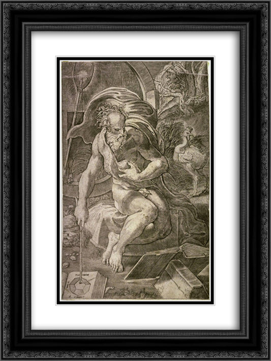 Diogenes 18x24 Black Ornate Wood Framed Art Print Poster with Double Matting by Parmigianino