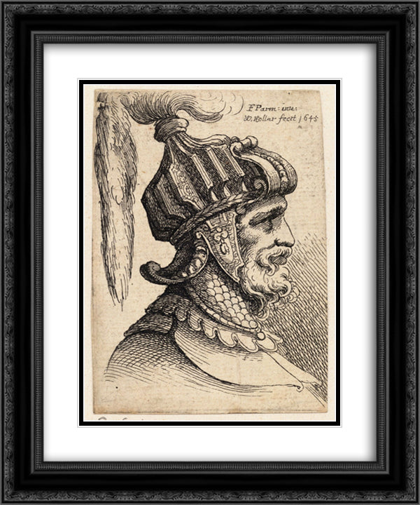 Helmet with long plume and chin strap 20x24 Black Ornate Wood Framed Art Print Poster with Double Matting by Parmigianino