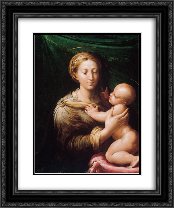 Madonna and Child 20x24 Black Ornate Wood Framed Art Print Poster with Double Matting by Parmigianino