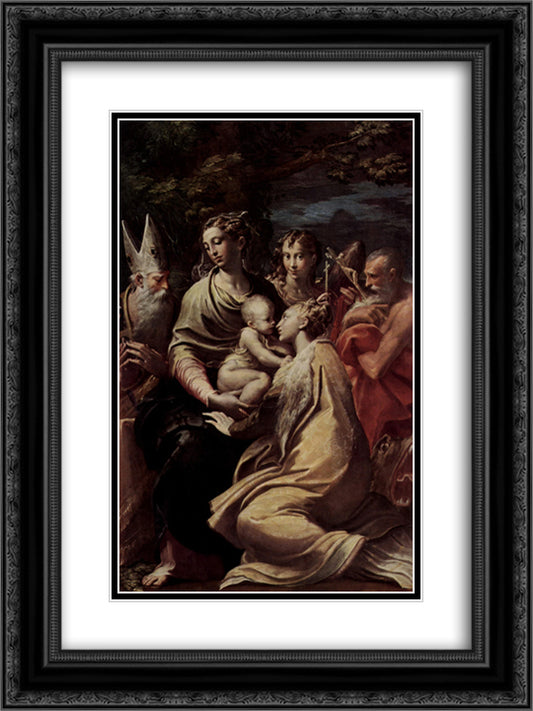 Madonna and Child with Saints 18x24 Black Ornate Wood Framed Art Print Poster with Double Matting by Parmigianino