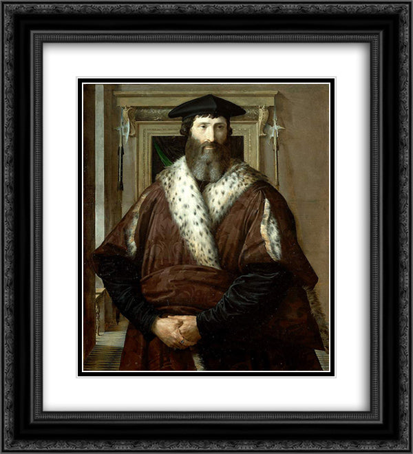 Malatesta Baglioni 20x22 Black Ornate Wood Framed Art Print Poster with Double Matting by Parmigianino