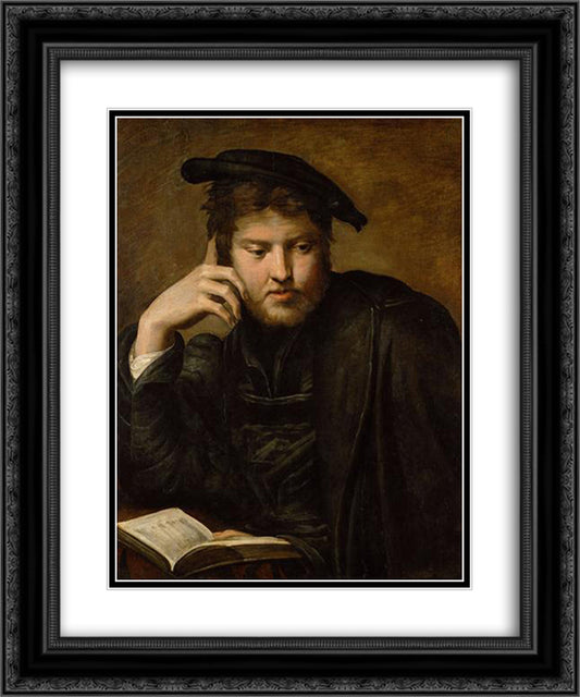 Man with a Book 20x24 Black Ornate Wood Framed Art Print Poster with Double Matting by Parmigianino