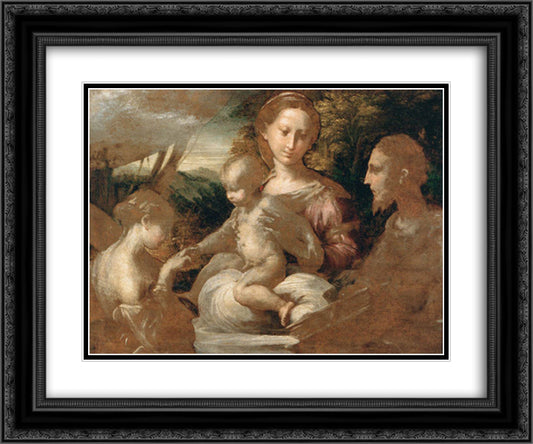 Mystic Marriage of St Catherine 24x20 Black Ornate Wood Framed Art Print Poster with Double Matting by Parmigianino