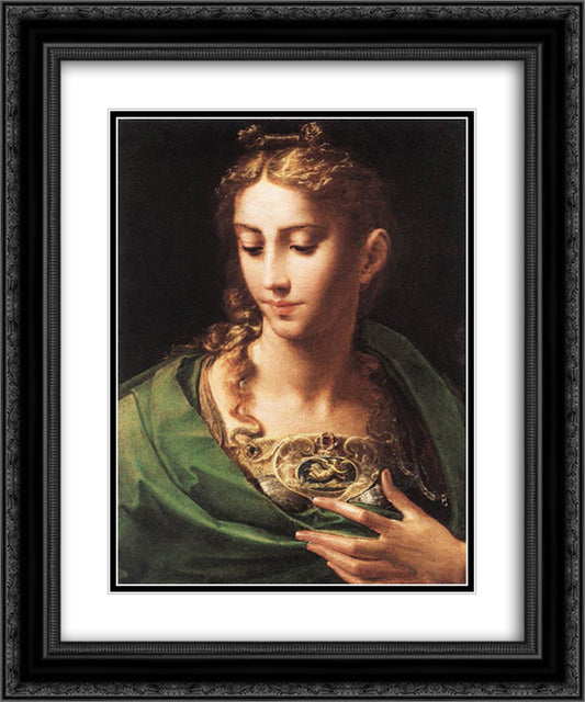 Pallas Athene 20x24 Black Ornate Wood Framed Art Print Poster with Double Matting by Parmigianino