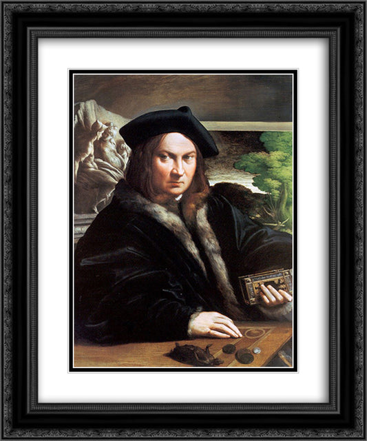 Portrait of a gentleman wearing a beret 20x24 Black Ornate Wood Framed Art Print Poster with Double Matting by Parmigianino