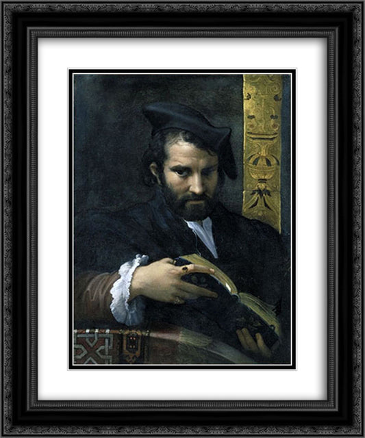 Portrait of a Man with a Book 20x24 Black Ornate Wood Framed Art Print Poster with Double Matting by Parmigianino
