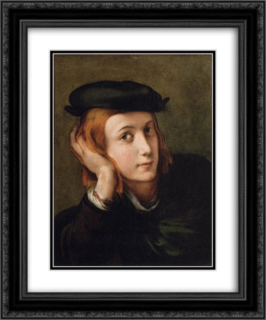 Portrait of a Young Man 20x24 Black Ornate Wood Framed Art Print Poster with Double Matting by Parmigianino